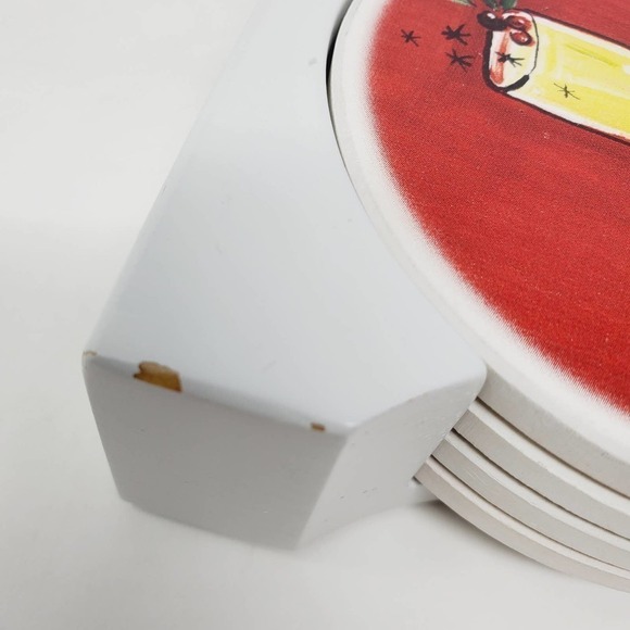 16. Ceramic Martini Mistletoe Mimosa Round Holiday Party Coasters Set of 4 - Picture 4 of 13